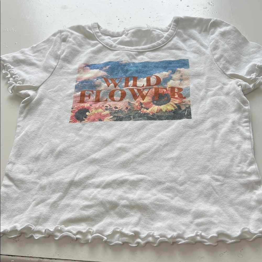 Wild Fable XS Short Sleeve Baby Doll T Wildflower Graphic Tee - White